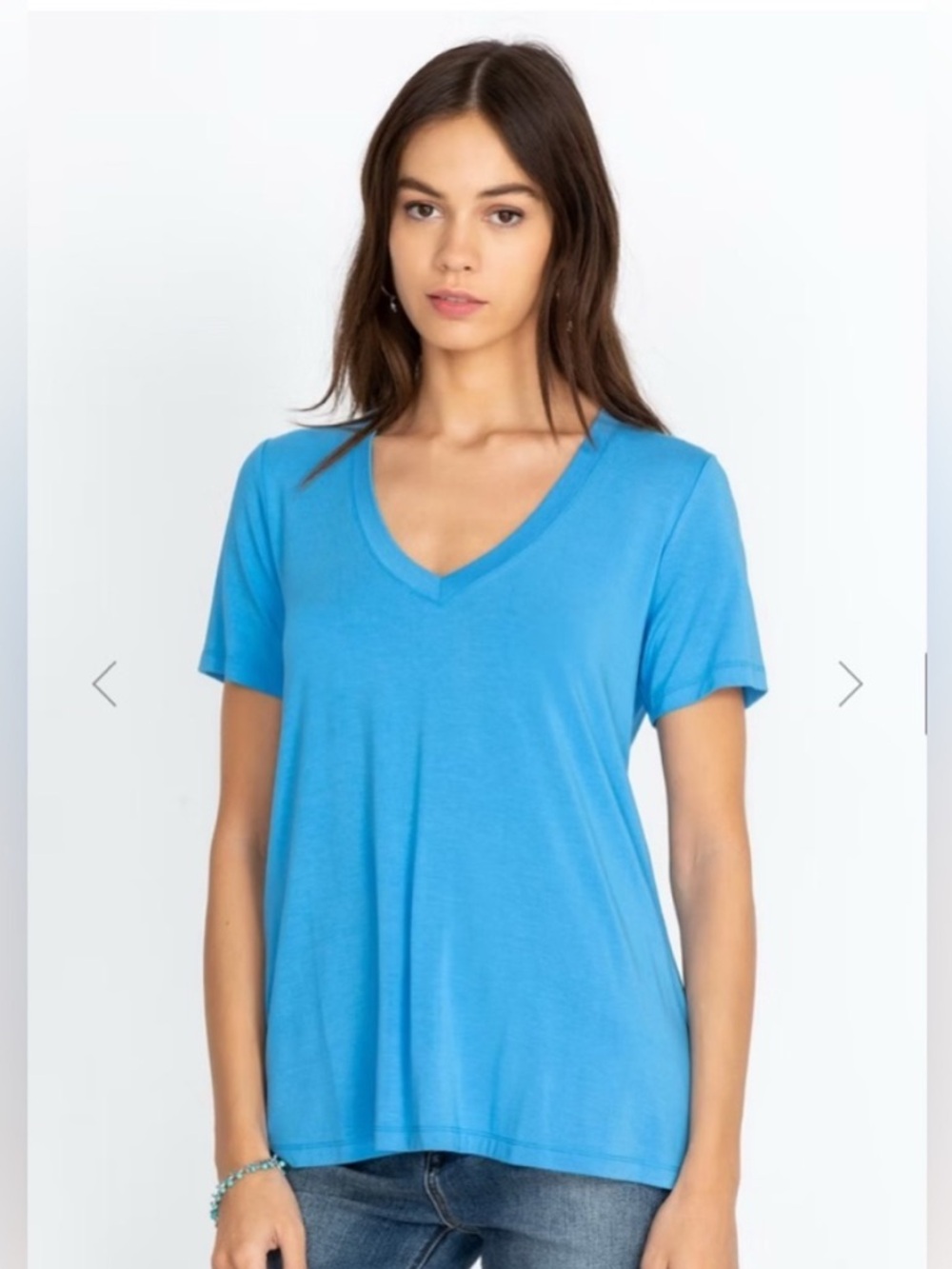 Johnny Was The Janie Favorite Short Sleeve V-Neck Swing Tee Azure Blue Size XL